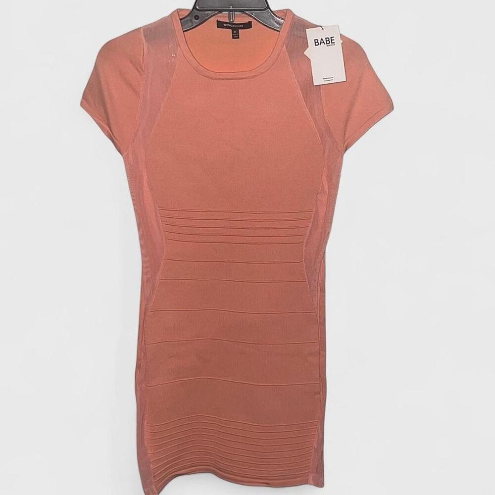 Wow Couture Peach Short Sleeve Bandage Bodycon Dress - Size M
